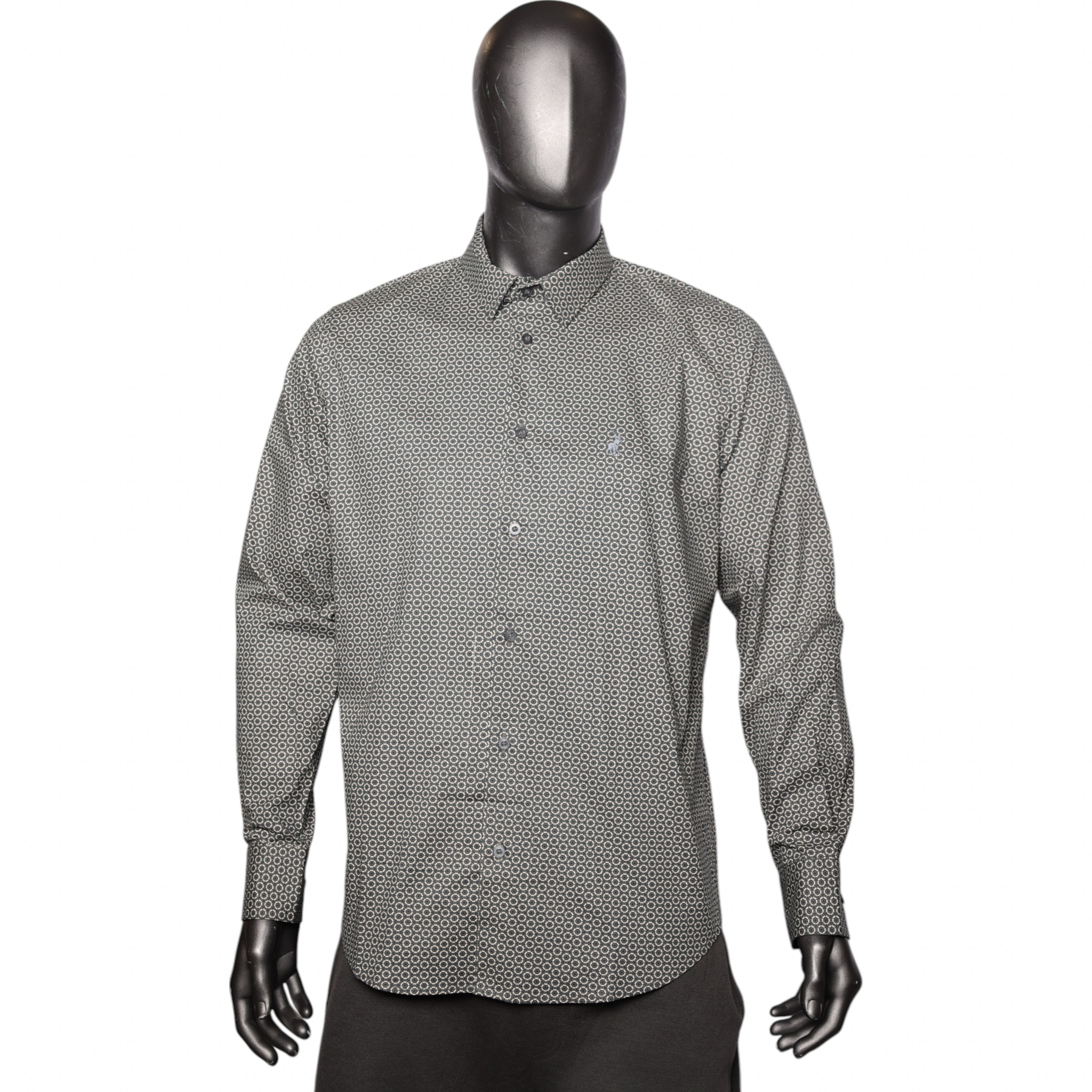 Polo Shirt Long-Sleeve Geo Print Charcoal